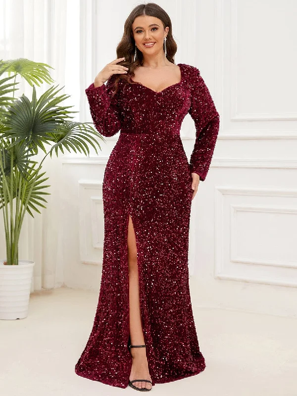 Bodycon dresses for womenCustom Size Long Sleeve Sequin Front Slit Bodycon Evening Dress