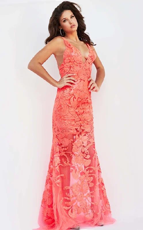 Little black dresses (LBDs) for womenJovani 60283 Long Floral Sheer Sequin Formal Evening Prom Dress V Neck Gown