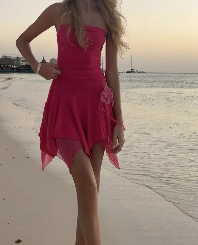 Velvet dresses for womenChic Hot Pink Beach Dress,Cute Homecoming Dress Y2959