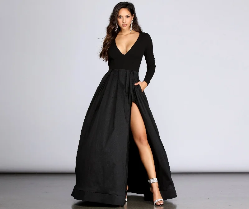 Sheath dresses for womenRhonda High Stylish Slit Taffeta Dress
