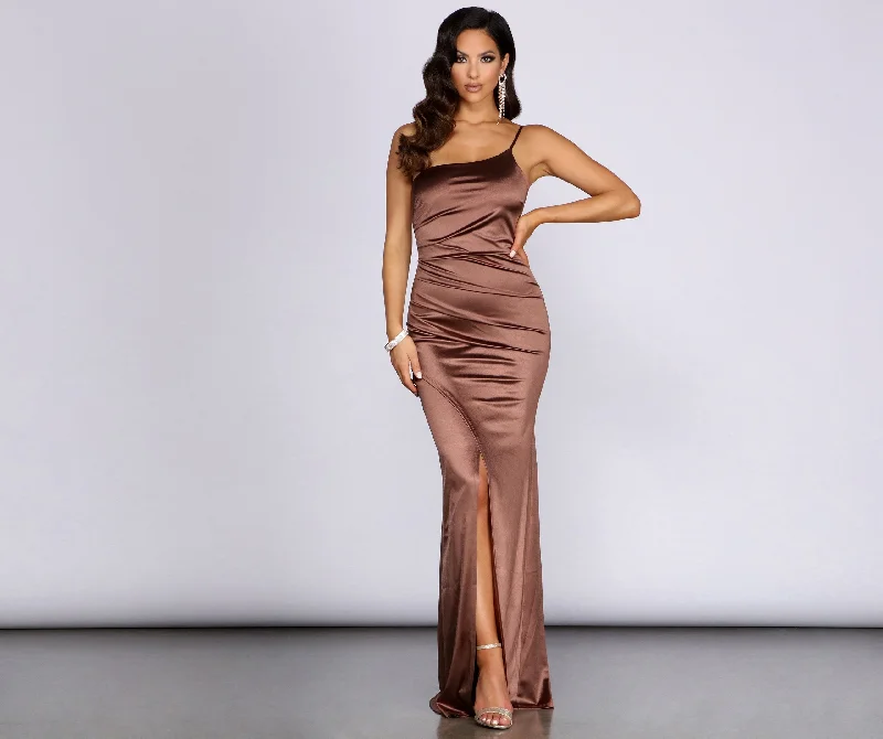 Flowy dresses for womenRoseanne One Stylish Shoulder Satin Dress