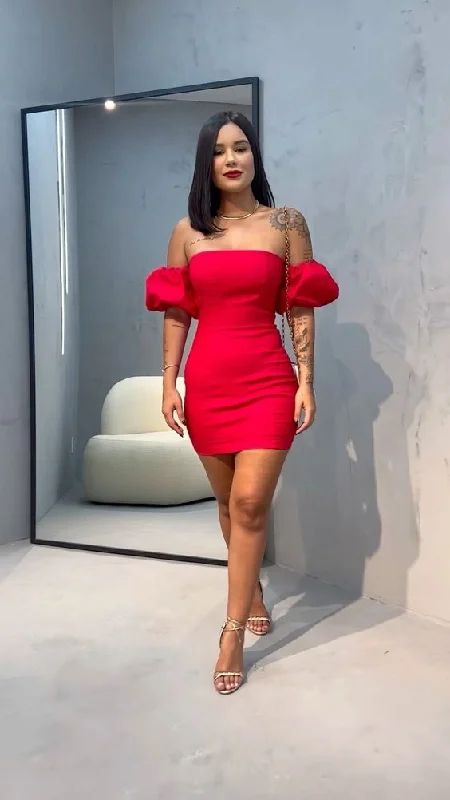 Bohemian women's dressesSexy Red Tight Homecoming Dress,Red Cocktail Dress  Y3056