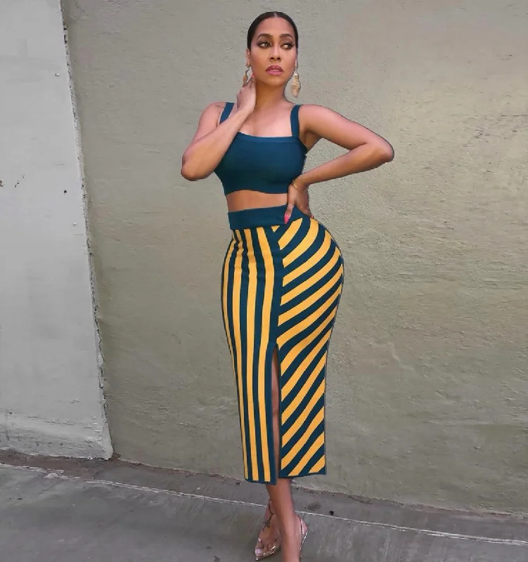 women's suit sets with floral printsFashion Stripes Two Piece  Set CS4272