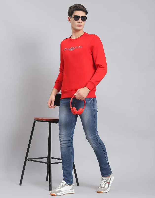 men's sports shirts for youth athletesMen Red Solid Round Neck Full Sleeve Sweatshirt