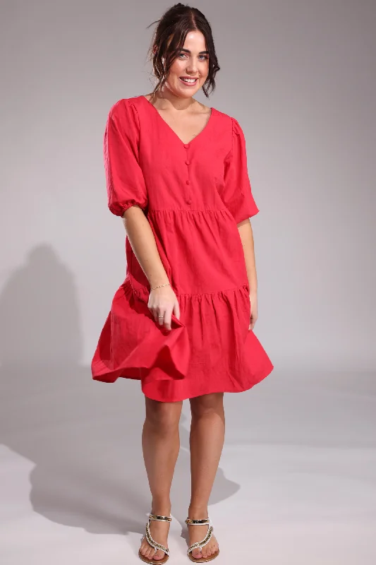 Batwing sleeve dresses for women100% Cotton Short Dress | RED | 6126A1