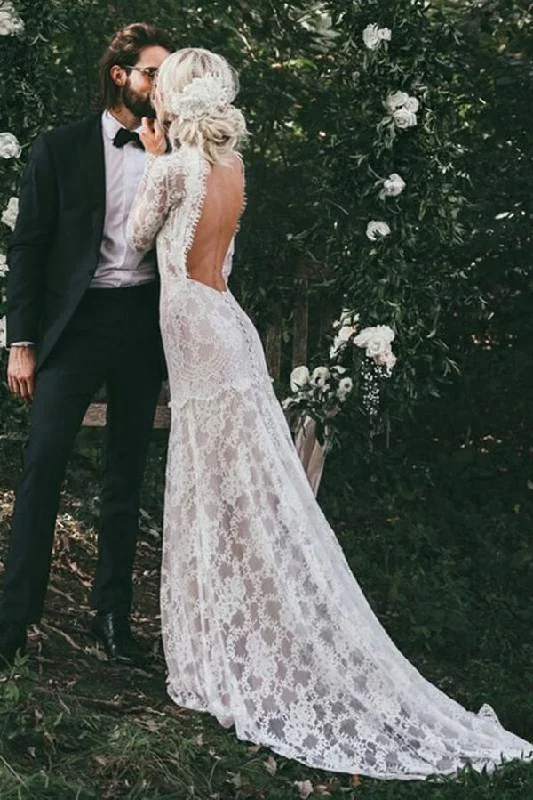 Vintage women's dressesRoycebridal Lace Mermaid High Neck Long Sleeves Beach Wedding Dresses, Bridal Gown, MW618