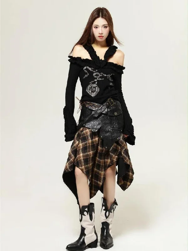 Party women's topsFairy Grunge Cut Out Shoulder Top