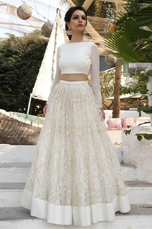 Silk dresses for womenRoycebridal Two Piece Ivory A Line Cheap Bridal Dresses, Long Sleeves Lace Wedding Dress, MW196