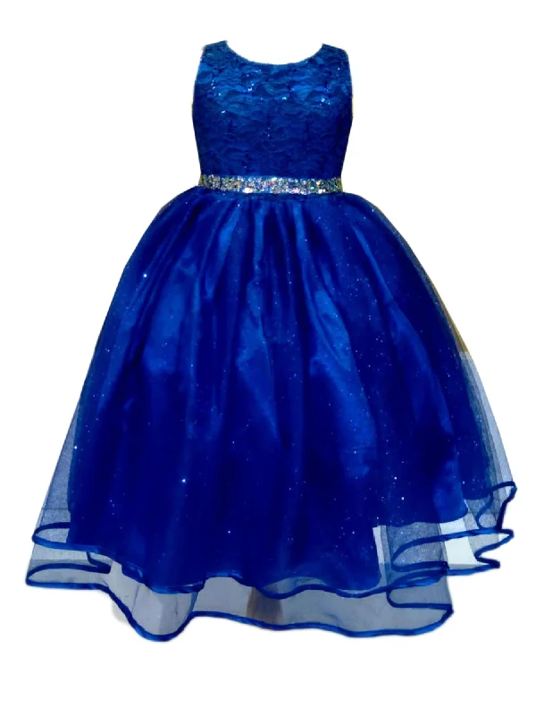 High-slit dresses for womenBig Girls Royal Blue Lace Sequin Belt Glitter Tulle Junior Bridesmaid Dress 8-16