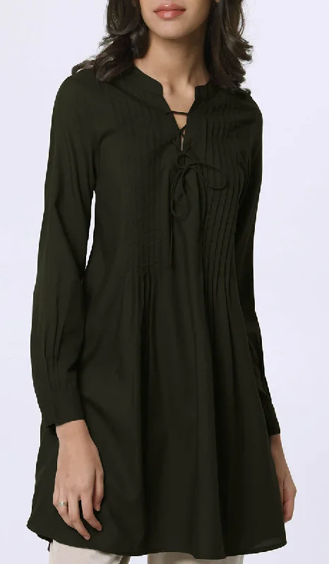 High-neck dresses for womenNaseem Pleated Mostly Cotton Tunic Dress - Black