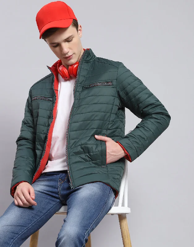 men's sports jacketsMen Olive Solid Stand Collar Full Sleeve Jacket