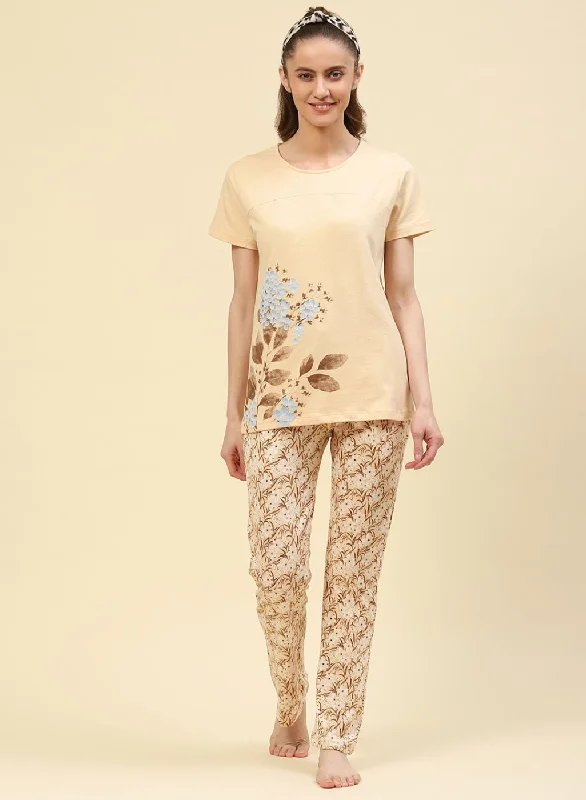 Midi women's skirtsWomen Beige Printed Lower Set