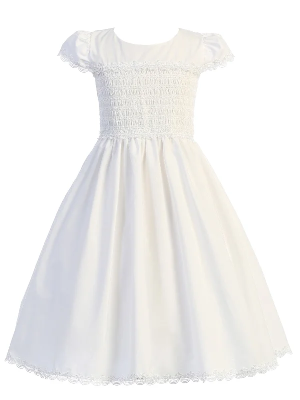 Silk dresses for womenGirls White Smocked Cotton Communion Dress 7-12