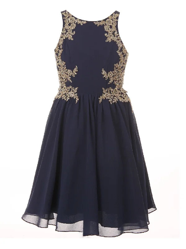 Gym wear dresses for athletic activitiesGirls Navy Chiffon Lace Junior Bridesmaid Dress 4-10