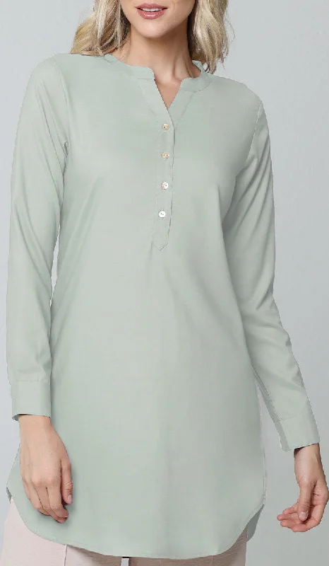 Polka dot dresses for womenParisa Mostly Cotton Long Modest Everyday Tunic - Light Green