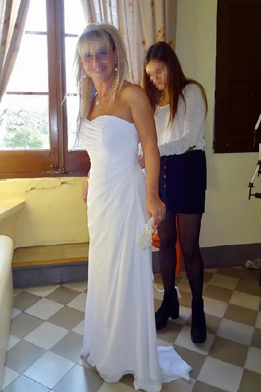 Bridesmaid dresses for womenRoycebridal Chiffon Sheath Sweetheart Beach Wedding Dress With Ruffle Sweep Train, MW129