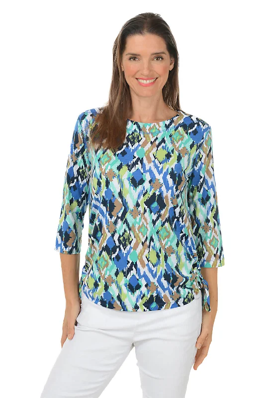 Spaghetti strap women's topsPetite Sea Nymph Ikat Side Shirred Top