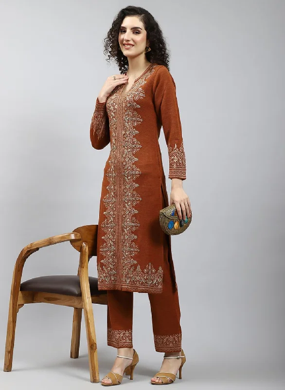 Skinny women's leggingsWomen Orange Self Design Kurti+Lower Set for Winter