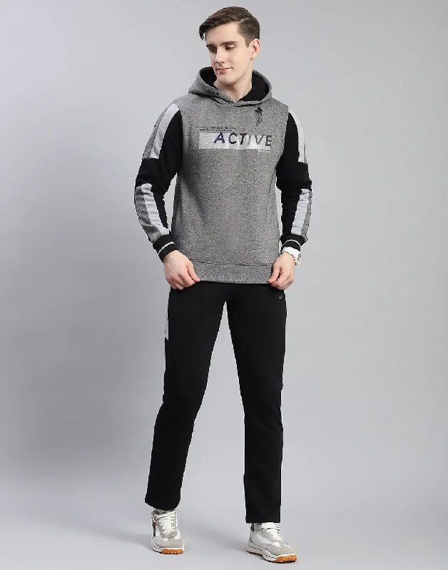 men's sports shirts designed for maximum comfort and performanceMen Grey & Black Solid Hooded Full Sleeve Tracksuit