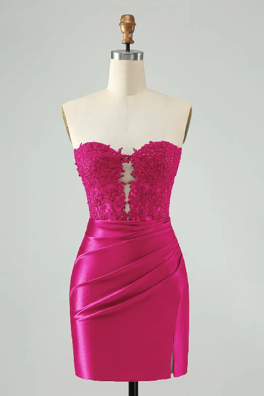 Transitional dresses for in-between seasonsSexy Bodycon Fuchsia Sweetheart Corset Hollow Out Beaded Short Homecoming Dress Transitional dresses for in-between seasonsSexy Bodycon Fuchsia Sweetheart Corset Hollow Out Beaded Short Homecoming Dress