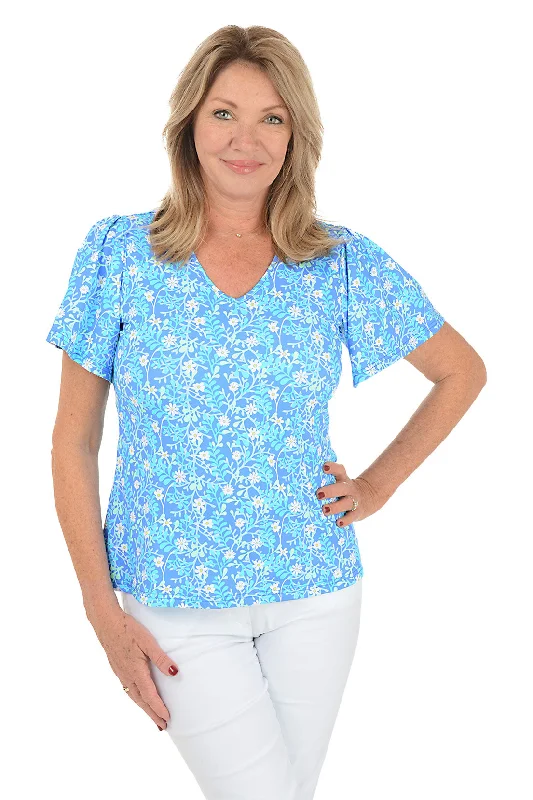 Embroidered women's topsSpring Garden UPF50+ Flutter Sleeve Top