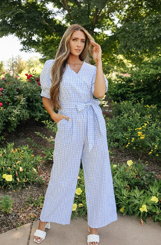 Striped women's leggingsInverness Blue Gingham Jumpsuit- DM Exclusive - Nursing Friendly - FINAL SALE