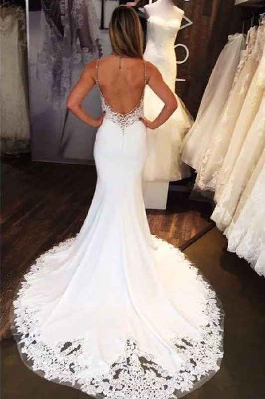 Tall women's dressesRoycebridal Charming Mermaid Sweetheart Open Back White Lace Long Wedding Dresses with Train,MW473