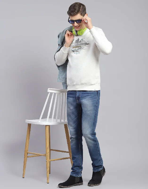 men's sports shirts with reflective stripesMen Off White Solid Round Neck Full Sleeve Sweatshirt