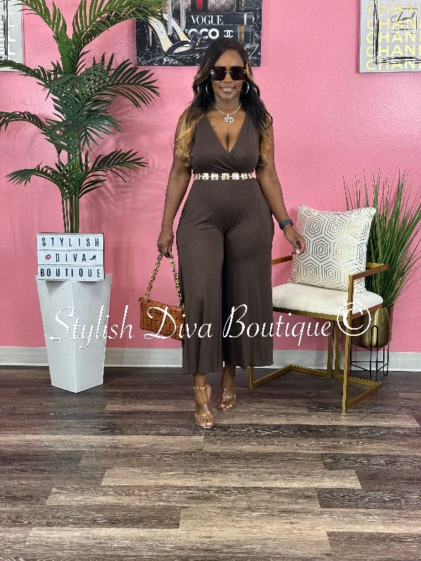 Peplum skirts for womenCyndi Sleeveless Capri Jumpsuit (Brown)