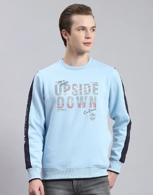 men's sports shirts for recreational sportsMen Blue Printed Round Neck Full Sleeve Sweatshirt