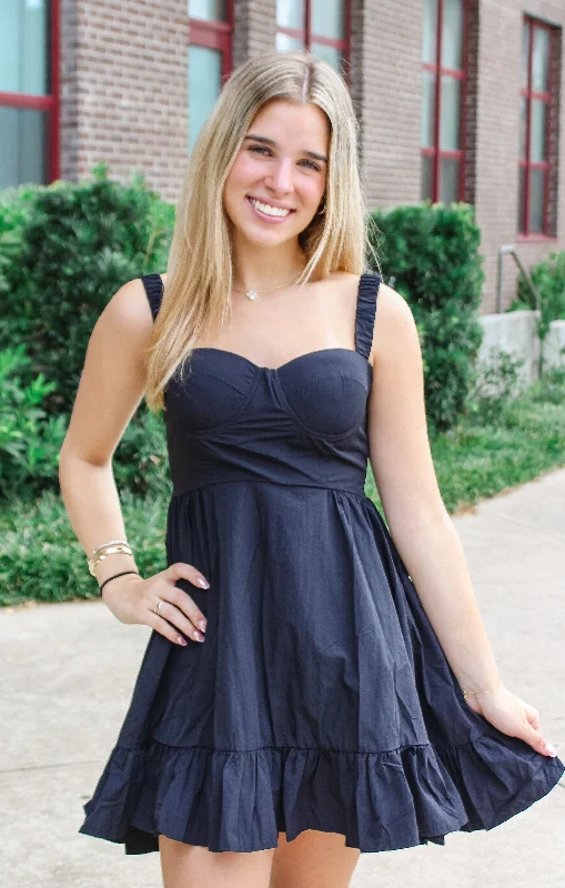High-low hem dresses for womenThe Tiered Game Day Mini (Black)