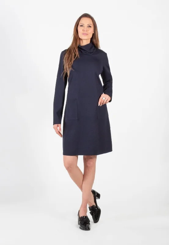 Floral print women's topsNavy Cowl Neck Long Sleeve 2 Pocket Dress