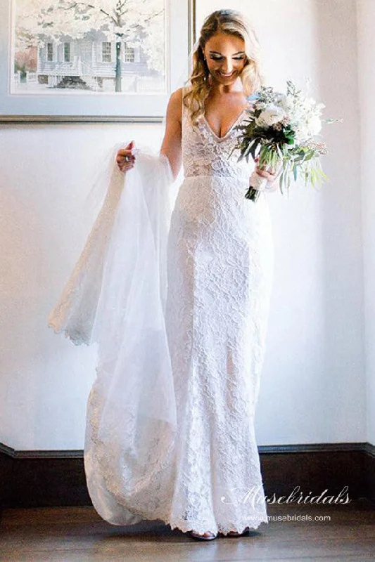 Wrap dresses for womenRoycebridal Ivory Lace Mermaid Backless V-neck Beach Wedding Dresses, Bridal Gown, MW689