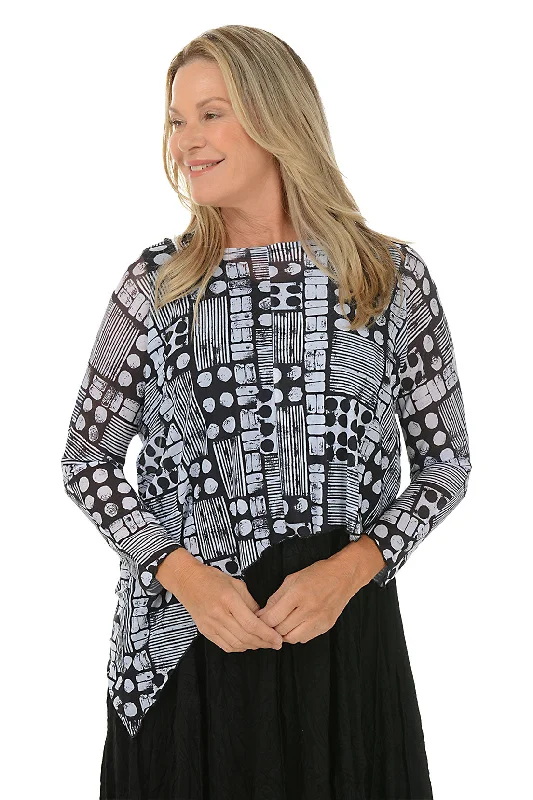 Zip-up women's topsDots Mesh Asymmetrical Top