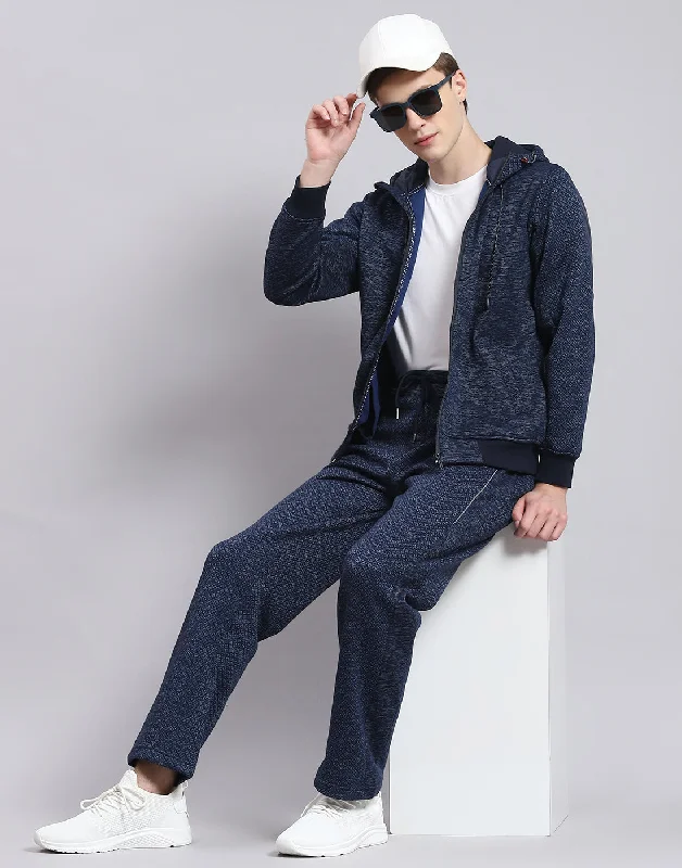 men's sports shirts with zippersMen Navy Blue Solid Hooded Full Sleeve Tracksuit