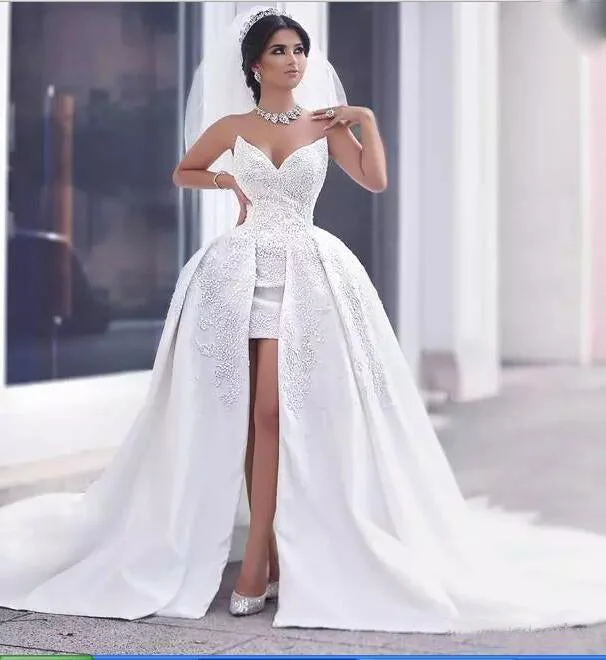 Elegant women's dressessweetheart Sexy High Low Lace Wedding dress A Line Front Short Long Back Bridal Gowns Roabe De Mariee