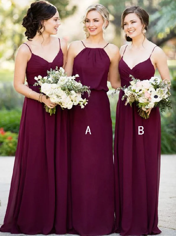 Little white dresses (LWDs) for womenA-Line Spaghetti Straps A/B Pattern Chiffon Fuchsia Bridesmaid Dress OB119