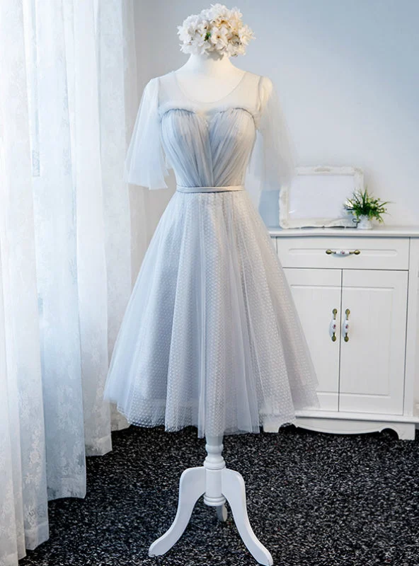 Beach dresses for casual outingsGray Tulle Pleats Backless Bridesmaid Dress