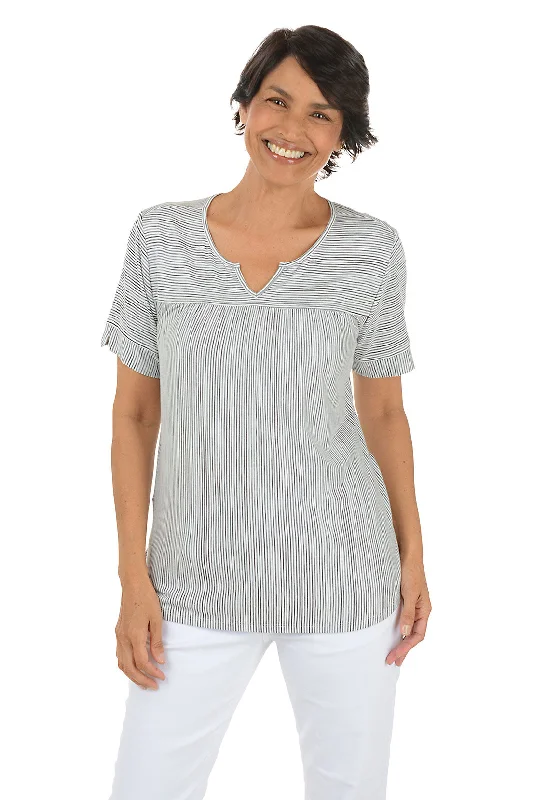 Handmade women's topsStriped Notch Neck Swing Tee