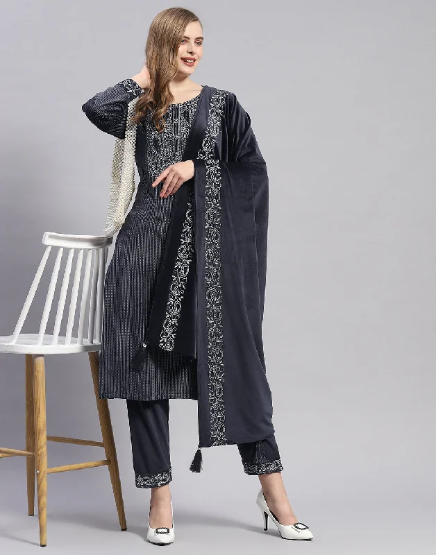 Wrap dresses for womenWomen Navy Blue Self Design Round Neck Full Sleeve Kurti+Lower Set