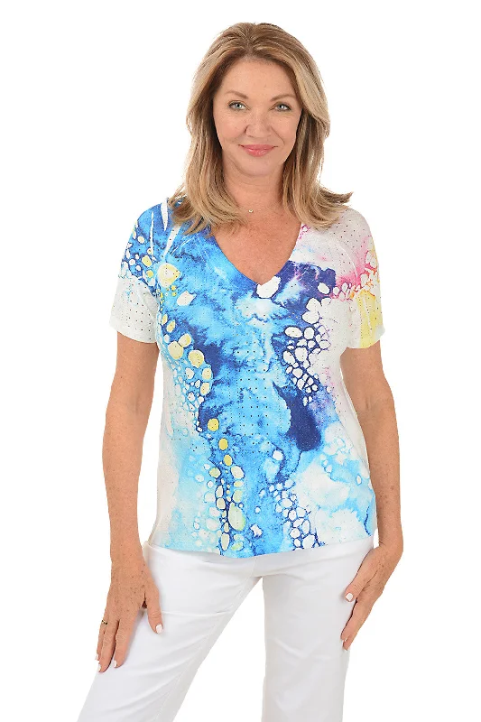 Ruffled women's topsPetite Bubble Flow Eyelet Short Sleeve Top