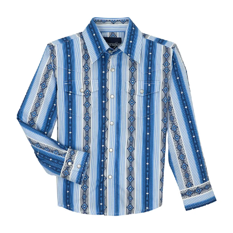 Yoga women's tops112359432 Wrangler Boys Checotah Long Sleeve Snap Shirt - Blue
