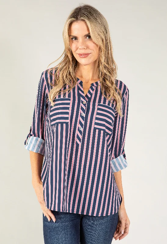 Burgundy women's topsStriped V Neck Top