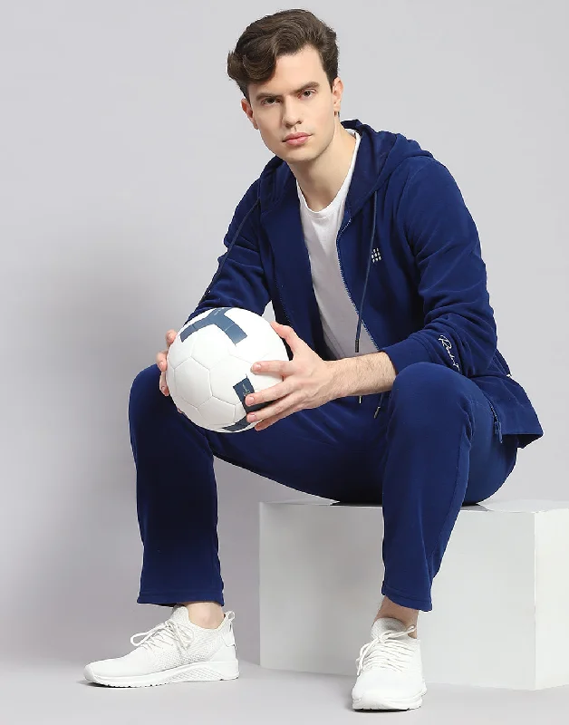 men's moisture-wicking shirtsMen Blue Solid Hooded Full Sleeve Tracksuit