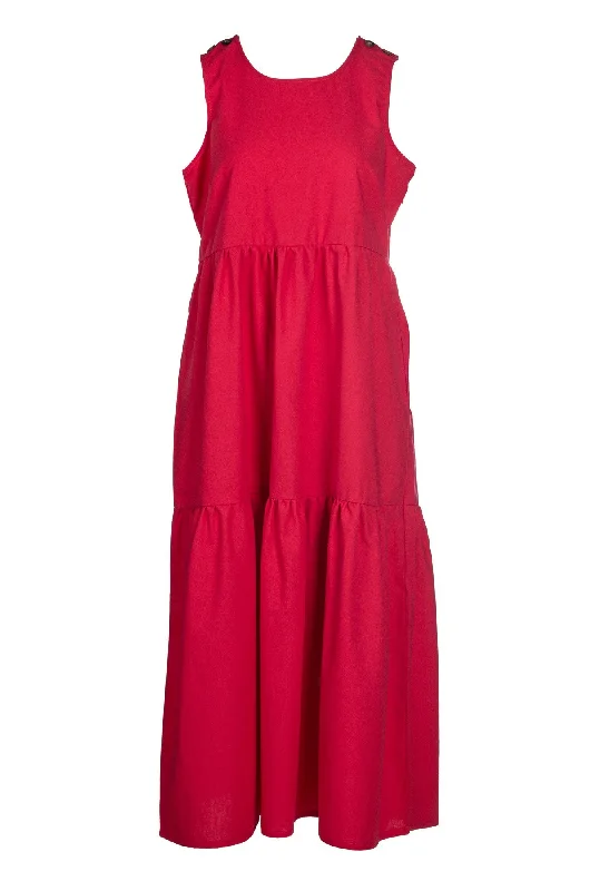 Statement dresses for making a fashion statementCotton Linen Blend Dress | Coral Red | 6777A1