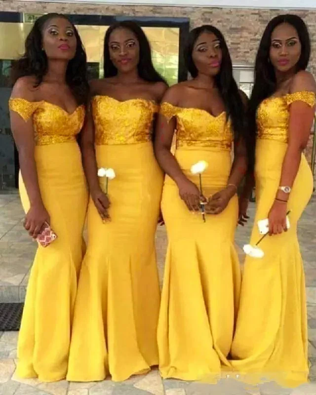 High-low hem dresses for womenSiaoryne Bright Gold yellow Long Mermaid Women Wedding Party Gown Bridesmaid Dresses