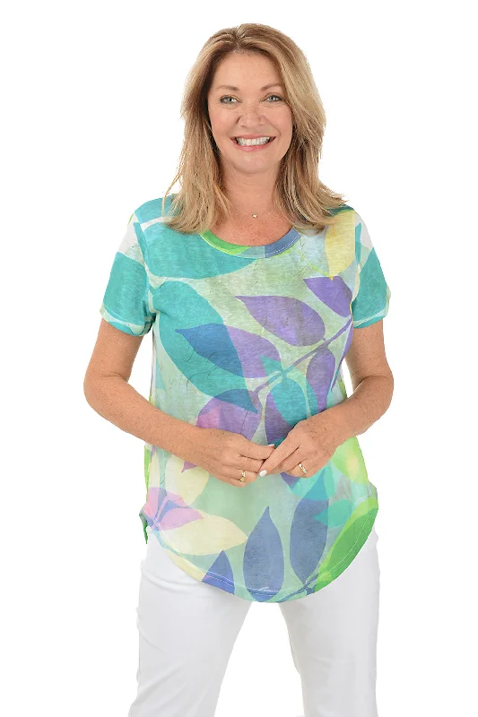 Wrinkle-resistant women's topsLeaf Shadows Slub Knit Short Sleeve Top
