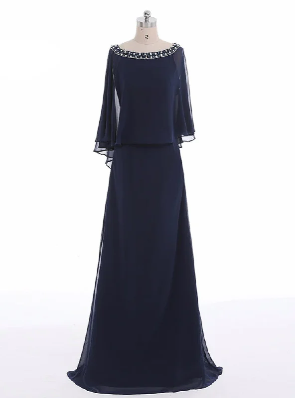 Polka dot dresses for womenNavy A-line Beading Chiffon Long Blue Mother Of The Bride Dresses