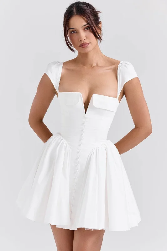 High-neck dresses for womenVintage Folded V Neck Cap Sleeve Drop Waist Tulle Flared Party Mini Dress