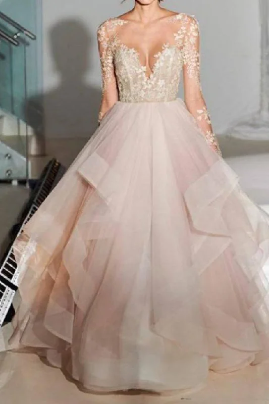 Winter dresses for cold weatherOpen Back Lace A line Long Sleeve Wedding Gowns Bridal Dresses, MW202